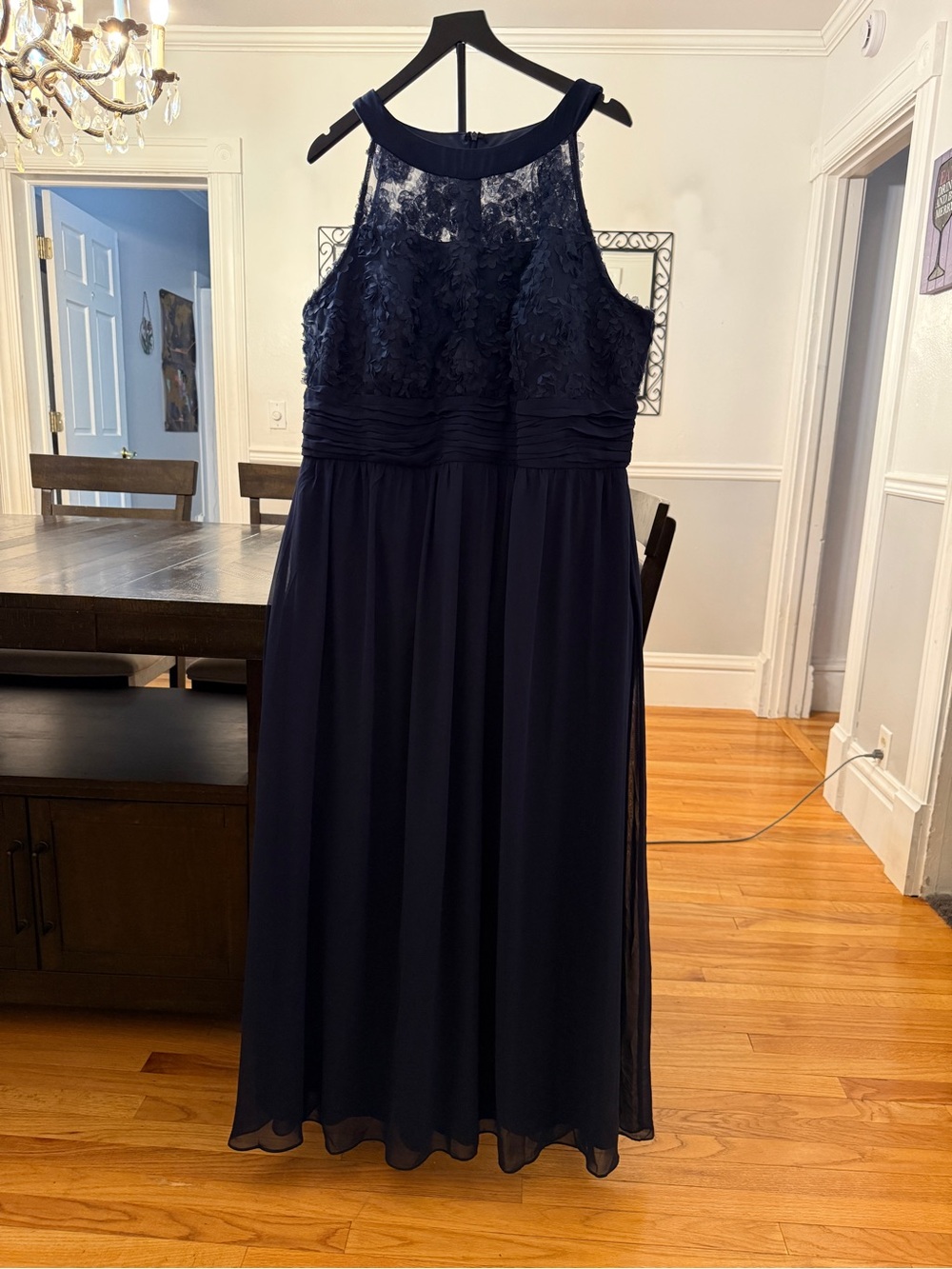 💙 Romantic Elegance! Scarlett Navy Blue Floral Applique Chiffon Maxi Gown